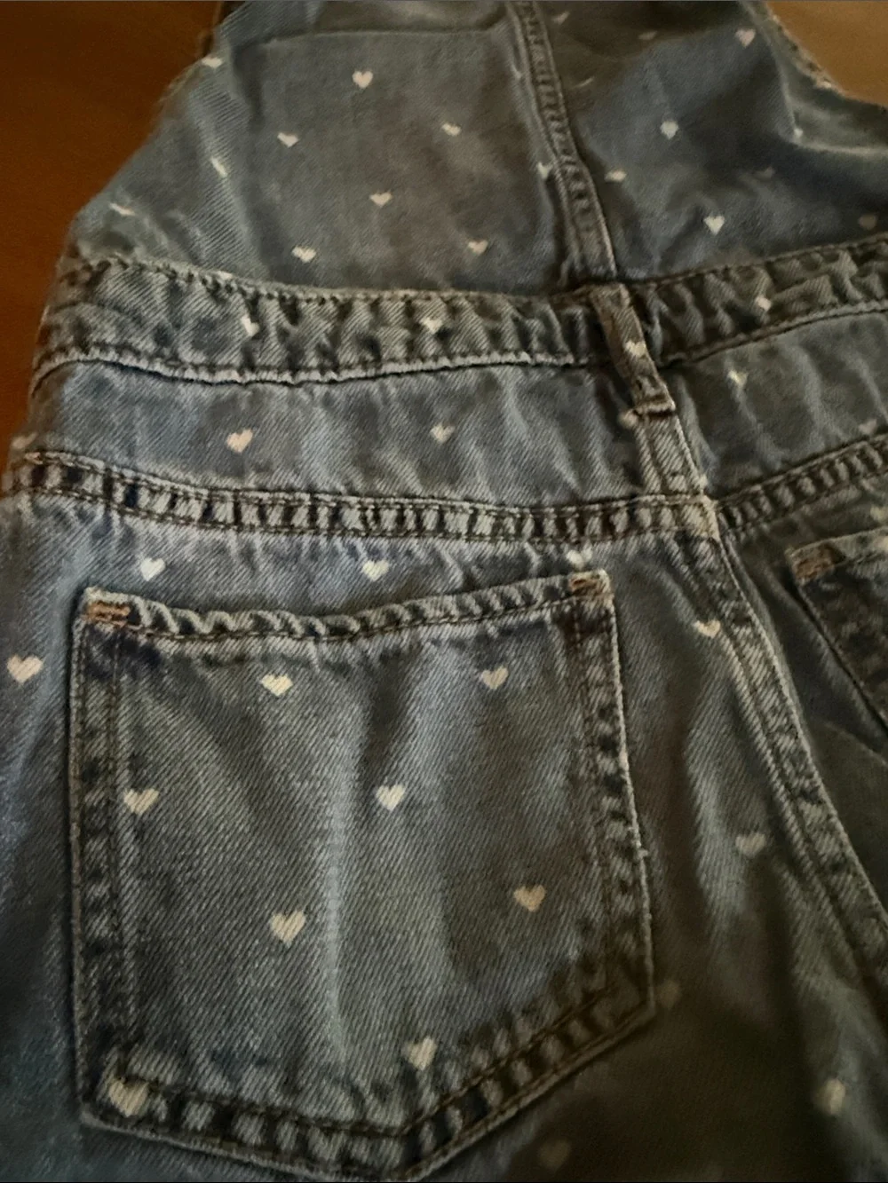 GAP Denim Short Overalls with White Heart Print - Blue